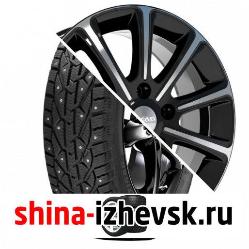 Колесо в сборе Tigar Ice 205/55 R16 T 94 + СКАД Милан 6.5xR16 5×114.3 ET45 DIA60.1 Черный глянцевый с полированной лицевой поверхностью в Ижевске